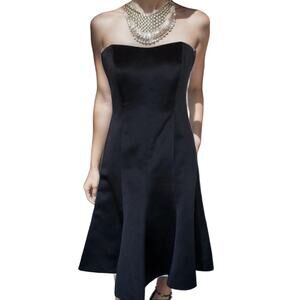 Davids Bridal Strapless Little Black Dress Satin A-Line Womens 8 Semi Formal Zip